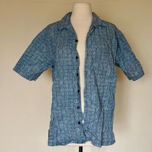 Blue l.l. Bean pattern Short Sleeve vintage Hawaiian Button-down Shirt